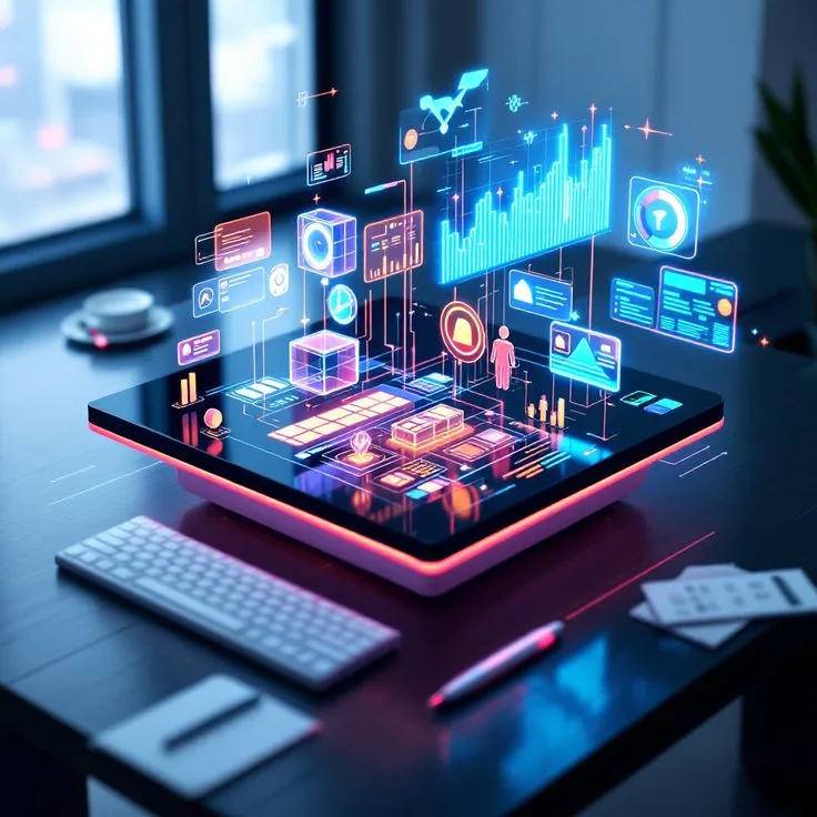 Illustration of connected business software and analytics